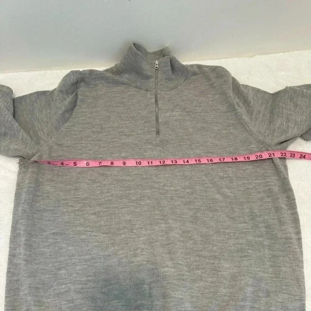 J. Crew mens L Large light gray 100% merino wool 1/4 zip pullover sweater